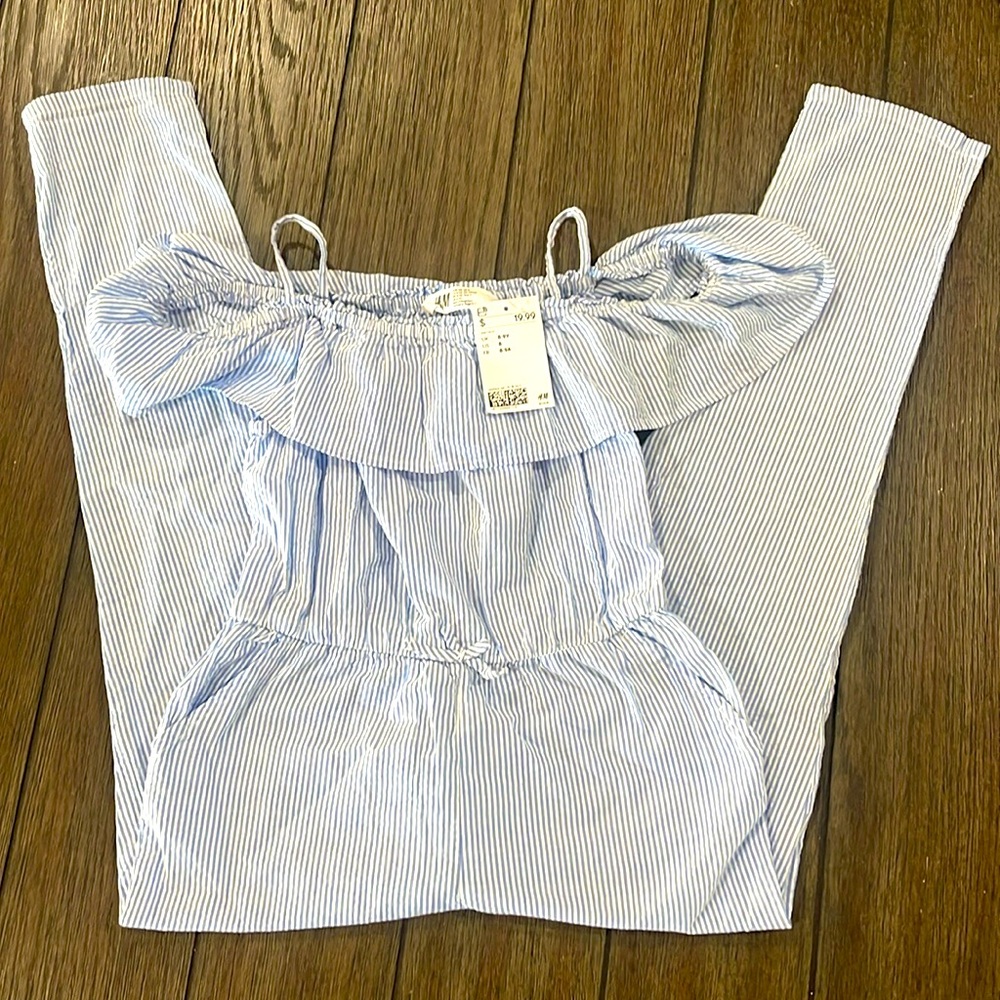 H&M Girls Blue and White Striped Jumper